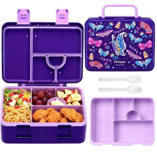 Image of rockpapa 5.5 Cups Bento Lunch Box for Kids, 5-Compartment, Butterfly