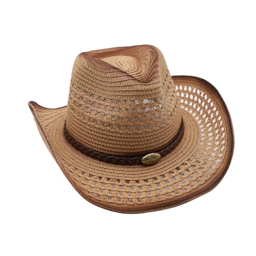 Image of Straw Cowgirl Hat for Women Cowboy Hats for Men Wide Brim Sun Hat Shapeable Western Hat Beach Hat