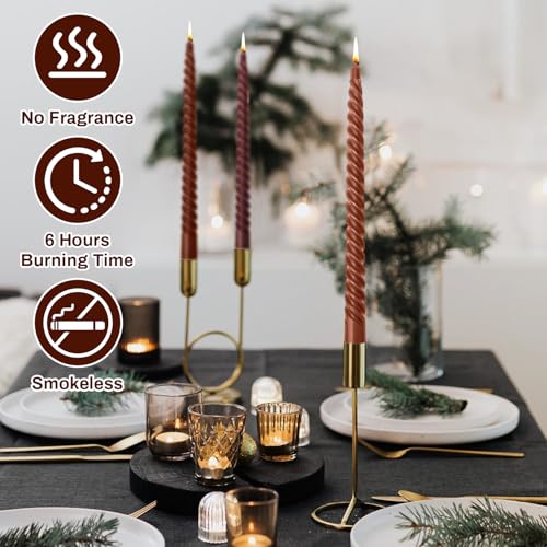 4PCS 10-Inch Long Taper Candles in Coffee Color Series -Unscented Dripless and Smokeless, Spiral Twisted Cone Candles Non-Drip 7 Hour Burn Time, for Halloween Christmas Birthday Party Home Decor - Image 2