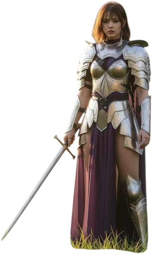 Medieval Knight LadyFull Body Armor- Female Corset,Paudldrons- Women's Lady Armor Bracers, Leg Greaves Armor Suit Cosplay & Roleplay-Female Fantasy, Halloween & Theme Party Costume Silver
