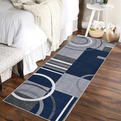 RUGSREAL Runner Rug 2x6 Modern Geometric Area Rug Contemporary Abstract Circles Rug Carpet Non Slip Hallway Rug Low Pile Indoor Floor Cover for Kitchen Bedroom, Navy