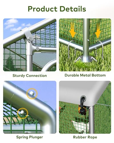 Large Metal Chicken Coop Run with Spire Roof – Outdoor Poultry Cage with Waterproof & UV-Resistant Cover for Chickens, Ducks, Rabbits, and Hens in Yard or Farm Use(8.9’ W x 11.8’ L x 6.6’ H)