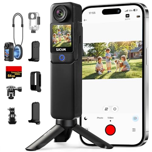 SJCAM C300 64GB 4K Body Camera with 7Hour Power Grip,6axis Stabilizatio Vlogs Recoridng for Content Creators YouTube,Chest Werable for Kids,Students and Beginner Travel Essentials,30m Underwater
