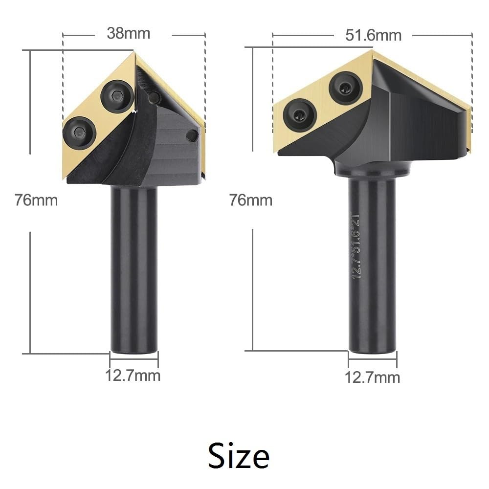 Punta per fresa per scanalatura Fresa for scanalatura a V a doppio angolo, gambo con inserto in carburo da 1/2 pollice, utensile for piallatura for incisione, lama sostituibile(120)