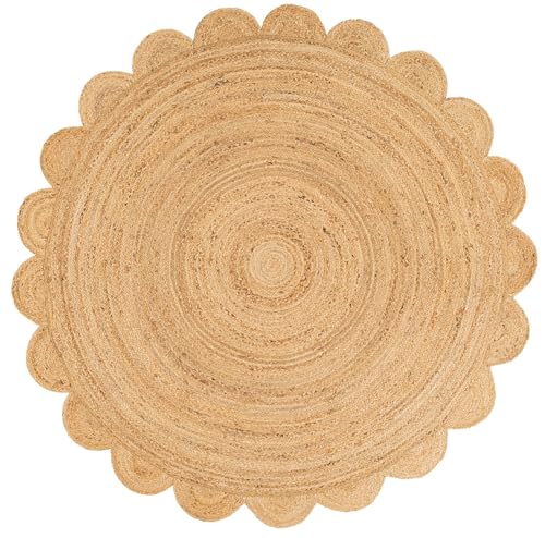 Tapete redondo trenzado de yute natural hecho a mano miniatura 1