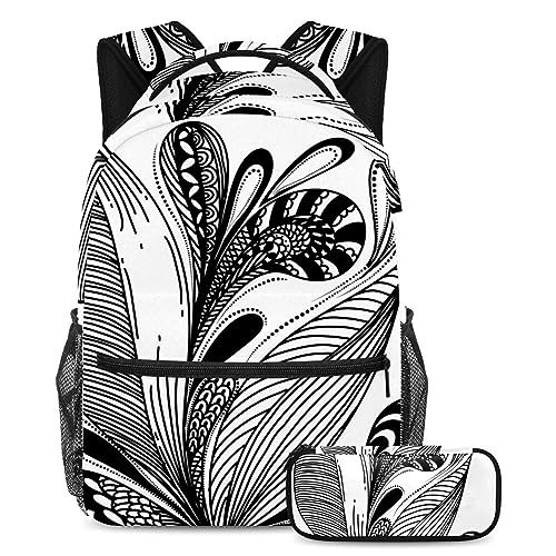 Sac à dos enfants motif feuilles avec trousse assortie pour la rentrée scolaire des élèves