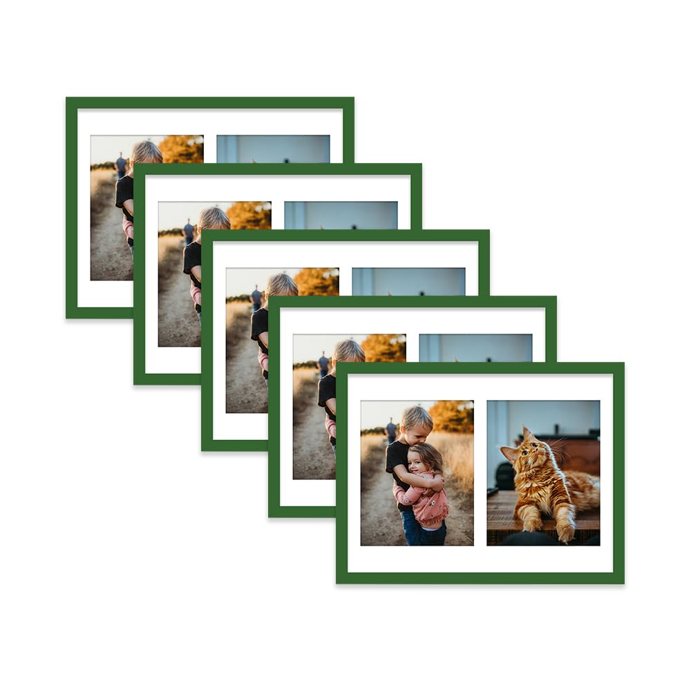 Green Multi Photo Frame - Holds 2 x 9x7 Pictures, Family Collage Picture Frame for Wall Display, 16x12 Frame size, Set of 5