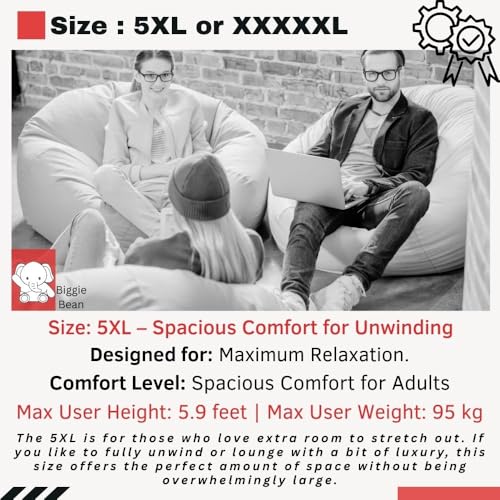 Image of Biggie Bean Bag with Beans Filled 5XL Bean Bag with Free Cushion and Footrest - Official : Vendee Vibes Combo (Matching Color : Solids, Brown)