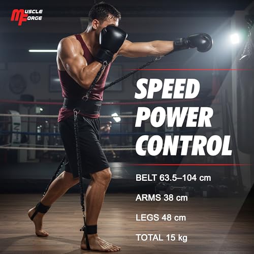MuscleForge Box Trainingsgeräte – Widerstandsband-Set für Boxtraining, Sprungkraft & Kickboxen – Resistance Bands mit Gurt & Bändern – Box Training für Zuhause – 12-teiliges Trainingsset