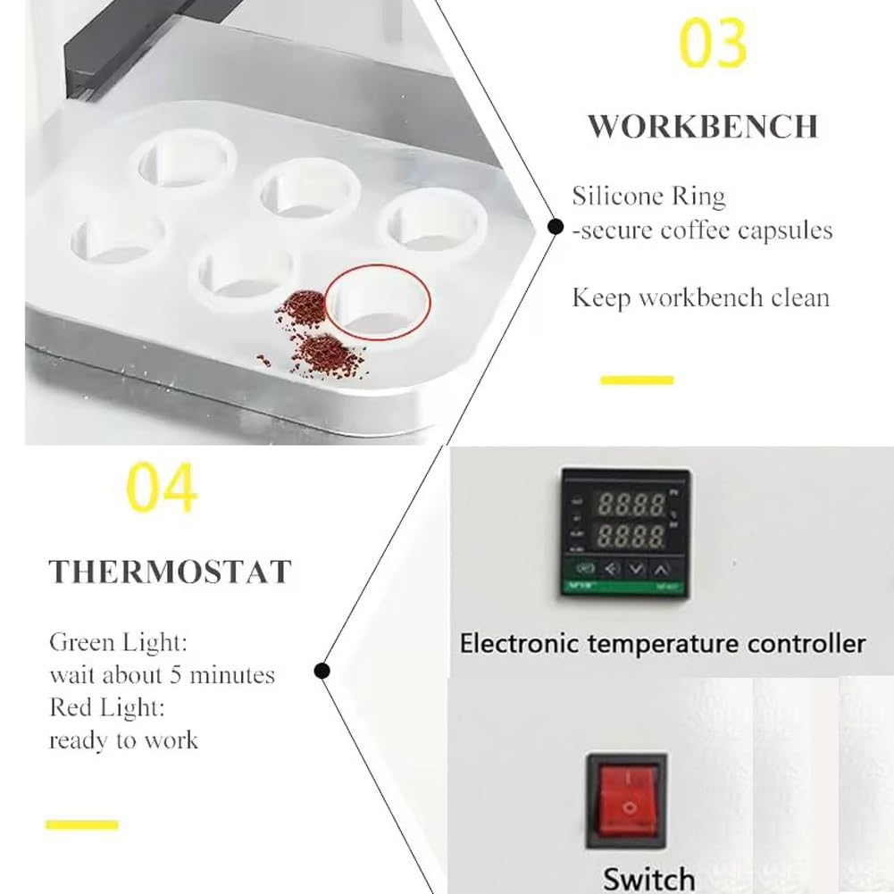 Sigillatrice manuale per capsule di caffè, sigillatrice automatica per capsule di caffè da 37 mm, 2/4/6 fori, ideale per cuciture e tappature efficienti