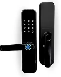 Fechadura Eletrônica Digital de Embutir Acesso por Impressão Digital, Senha, Cartão e Chave de Segurança sem Internet Offline Stand Alone Independente Acabamento em Vidro Temperado