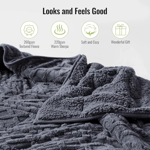 Image of Uttermara Weighted Blanket for Adults Twin Size 15lbs 48x72 inches, Dual Sided Soft Jacquard Sherpa Weighted Blankets, Thick Heavy Blanket for Sleeping and Calming, Dark Grey