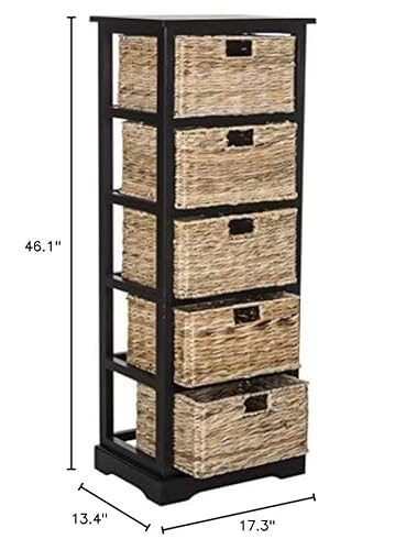 Safavieh Home Collection Vedette Distressed Black 5-Drawer Wicker Basket Storage Tower (Fully Assembled) #TOP5