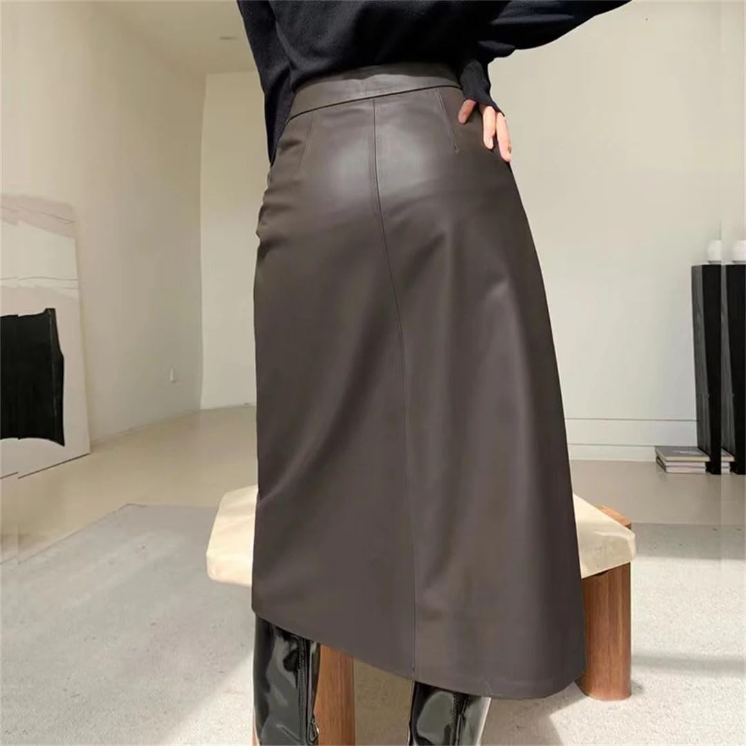Alloaone Falda Maxi De Cuero De Corte A para Mujer