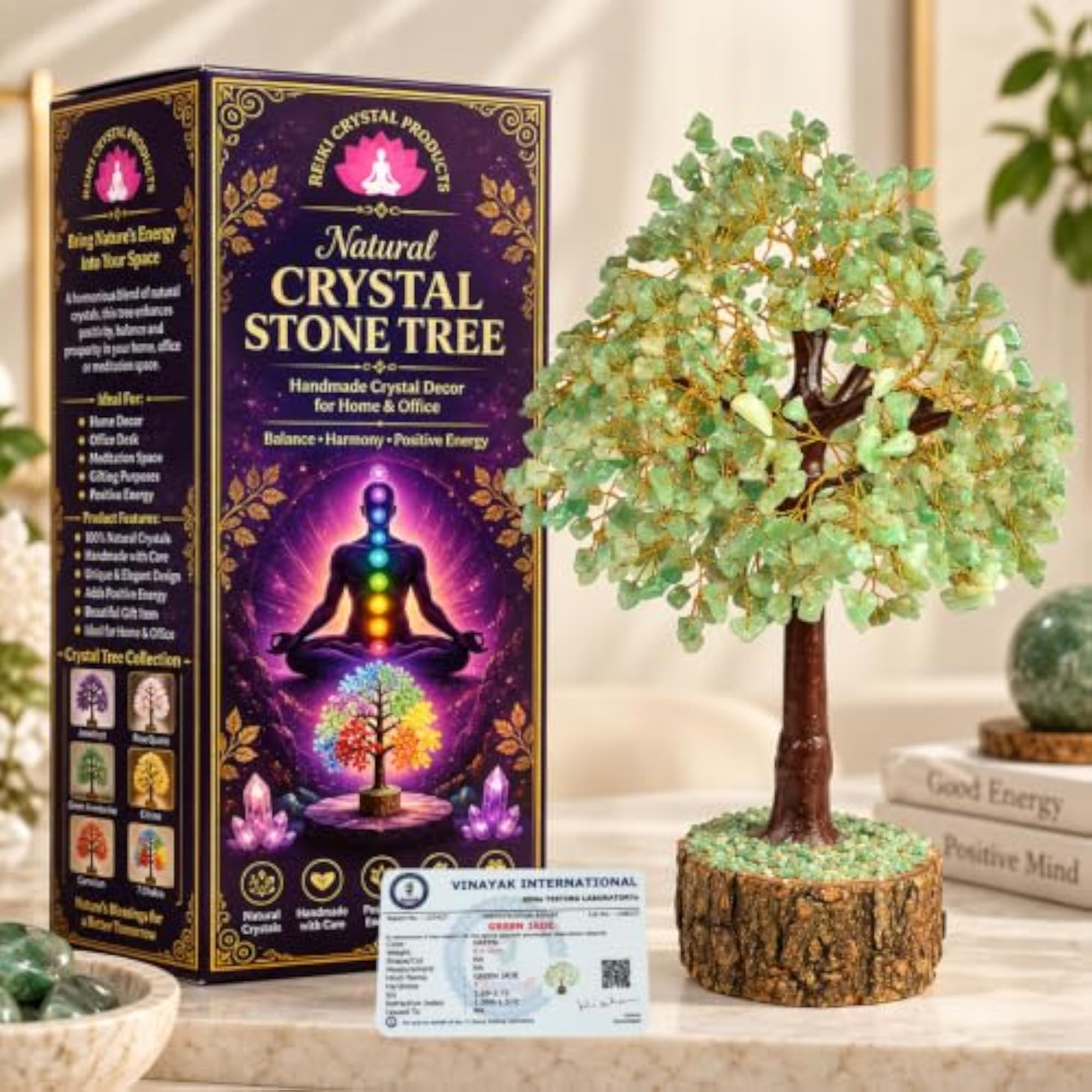 Certified Green Jade Stone Tree Showpiece, 500 Beads