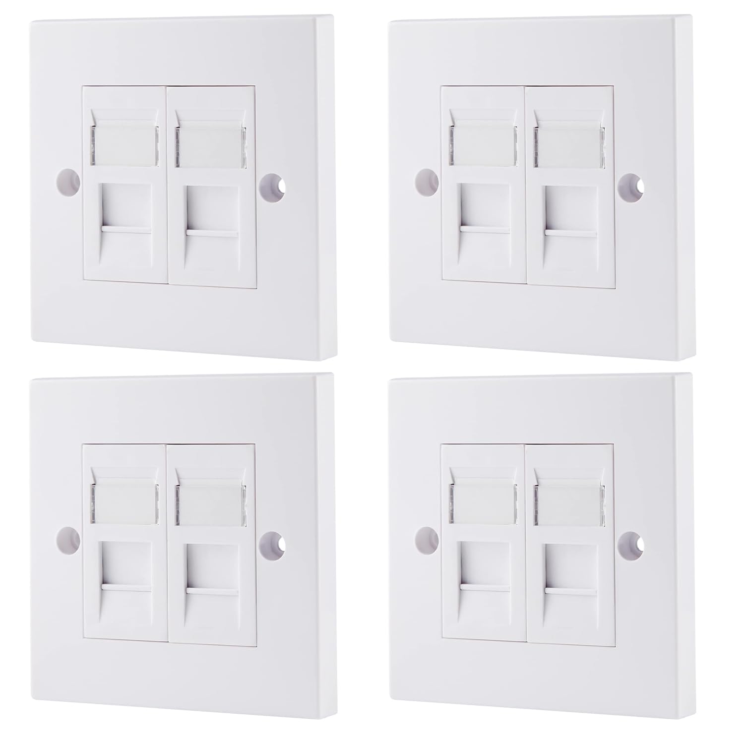 rhinocables CAT6A Ethernet Faceplate Single 1-Port/Double 2-Way RJ45 Socket Wall Plate for Ethernet Cable Networking (4, 2 Port)