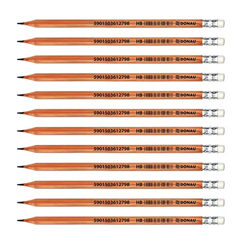 OFFICER PRODUCTS DONAU 7388001PL-99 Bleistift Zedernholz/HB Bleistifte mit Radiergummi / 12 Stück / 12er Pack/Sechskantform/Ungiftig