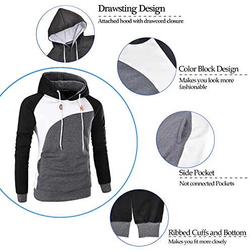 Mooncolour Men's Casual Pullover Long Sleeve Hoodies Outwear, Grey-Black Large #TOP5