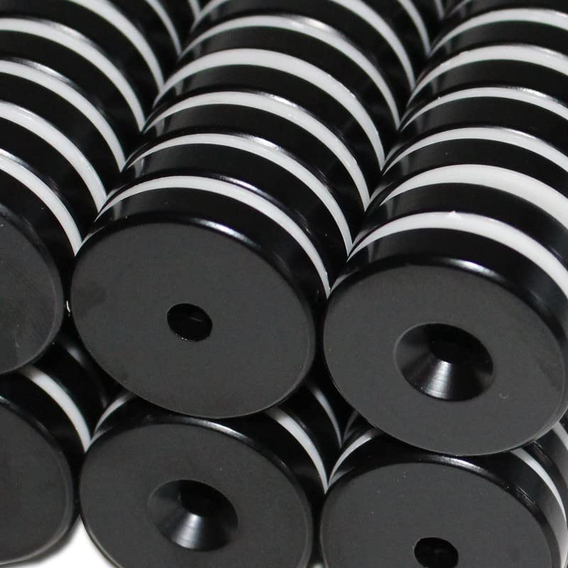 I 20 Stück Neodym Ringmagnete Ø 32 x Ø 5,5 x 7 mm Nord mit Bohrung und Senkung Schwarz Epoxy Starke Scheibenmagnete mit Bohrung Supermagnete Haftkraft 16kg Ringmagnete zum Verschrauben