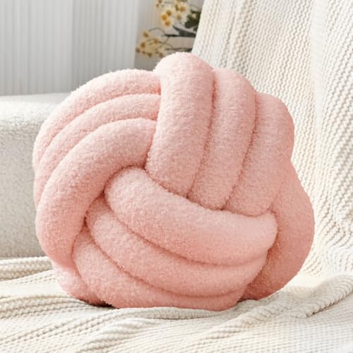 Petrella Knot Pillow Ball Round Throw Pillows Home Decor Cushion Decorative Aesthetic Throw Pillows,Lambswool Pink 13inch
