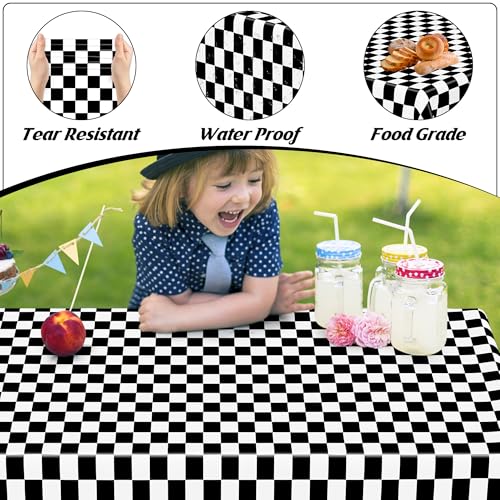 Image of 12Pack Table Cloth Rectangle Table, 54 inch x 108 inch Plastic Tablecloth, Black and White Checkered Table Covers, Waterproof Disposable Table Cloth for Outdoor Picnic Indoor Birthday Party Supplies Dinner