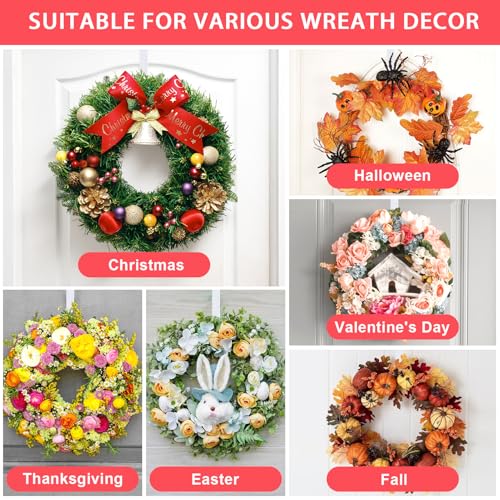 Image of 12 inch Metal Over The Door Wreath Hanger for Front Door - Non-Scratch Door Hook for Hanging Christmas Wreaths, Holiday Decor & Welcome Signs, Durable Wreath Hanger Hooks for Home Decoration, White