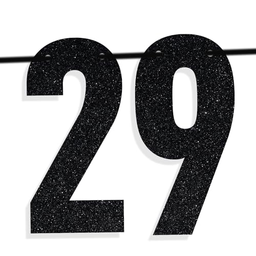 Image of Black Glitter Holy Shit You're 29 Banner, Happy 29th Birthday /Cheers to 29 Years, Funny 29th Birthday Party Decorations Supplies