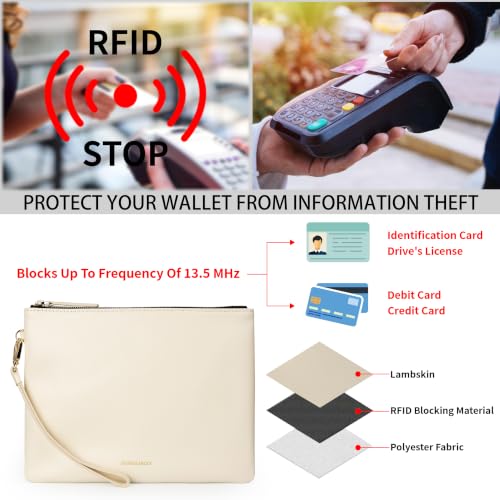 Image of DORIS&JACKY Lambskin Leather Wristlet Clutch Purse Women Large Phone Wallet