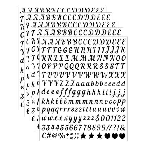 Muorruo 5 Feuilles de Lettres adhésives, 1000 pièces, Alphabet cursif A-Z, Vinyle Autocollant pour numéros de boîtes aux Lettres, plaques d'entreprise, plaques de Porte, travaux créatifs, Noir