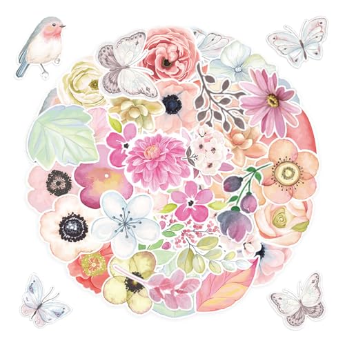 GIDWRIY 100 pcs Pegatinas Flores Scrapbooking, Stickers Bullet Journal Flores, Pegatinas Aesthetic Vintage, Album Pegatinas de Plantas Impermeables, Stickers Manualidades,Decoracion Album Scrapbooking