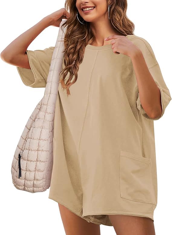 Jumpsuit Donna Elegante Manica Corta Allentata Tutina Reversibile Tuta Intera Casual Salopette Estiva Corta Spiaggia Jumpsuits con Tasche Vacanza Outfits