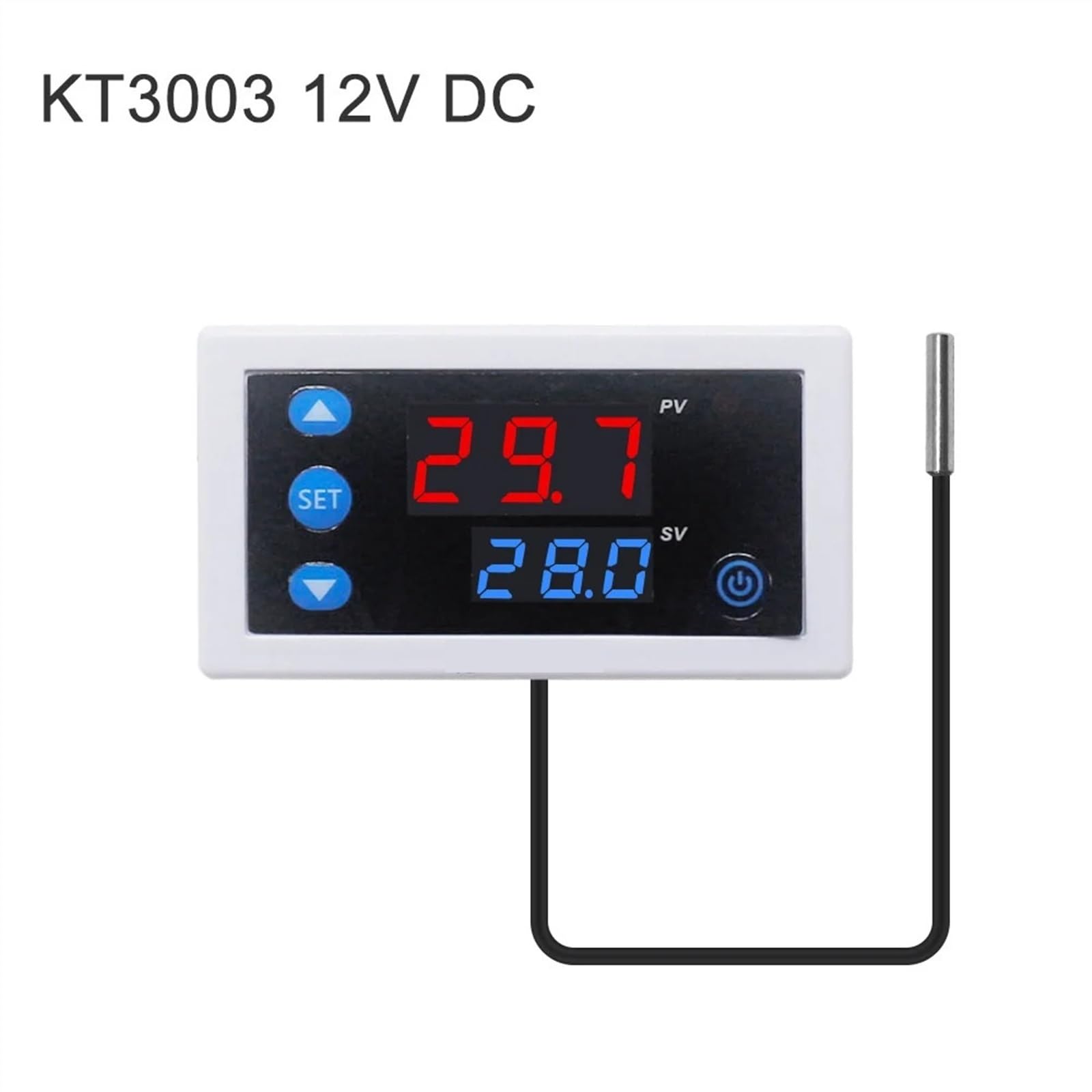 Termostato controlador de temperatura digital W3230 DC 12V 24V CA 110V-220V pantalla LED calefacción refrigeración sonda impermeable negra (KT3003 12V DC)