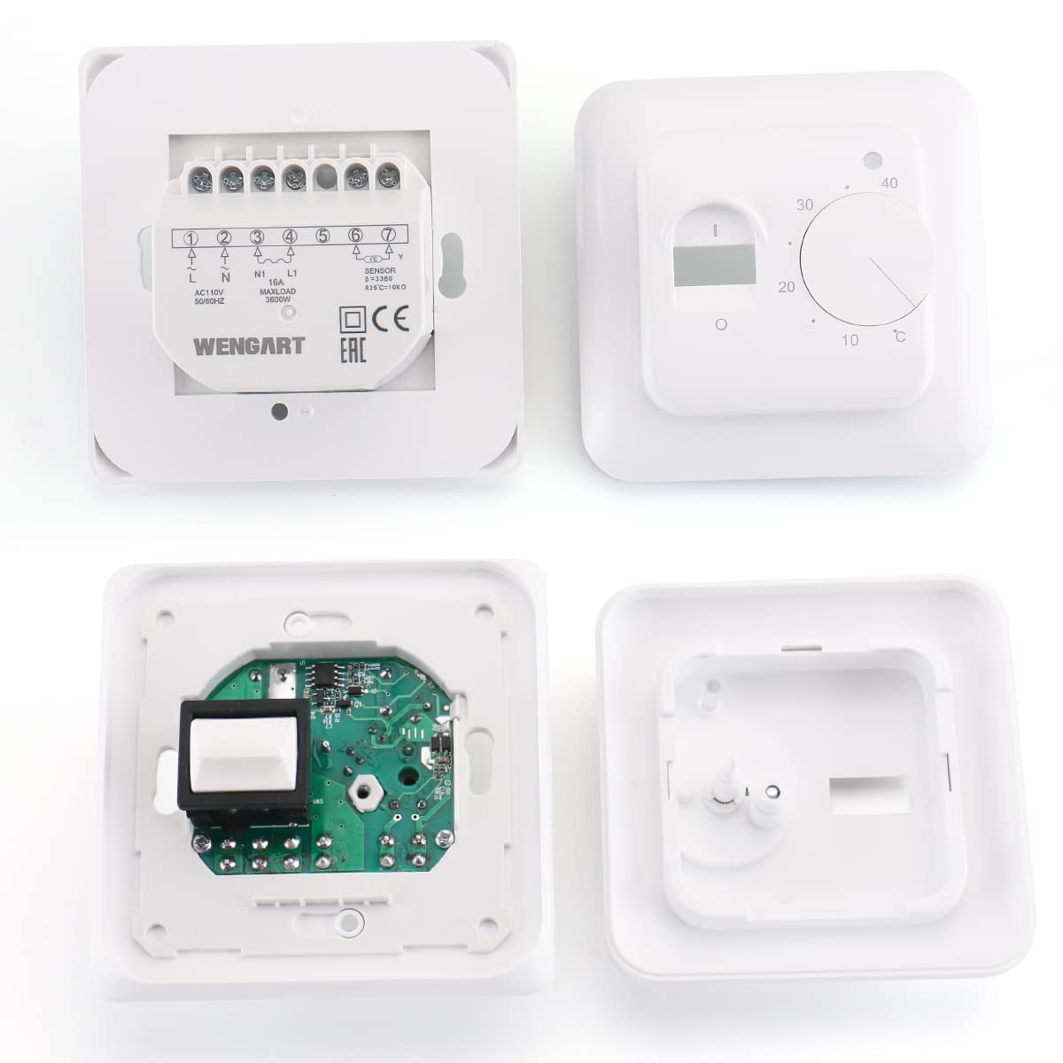 Wengart Thermostat mécanique WG01, AC 230 V 16 A pour appareils de Chauffage électrique avec sonde de capteur de Sol, Blanc