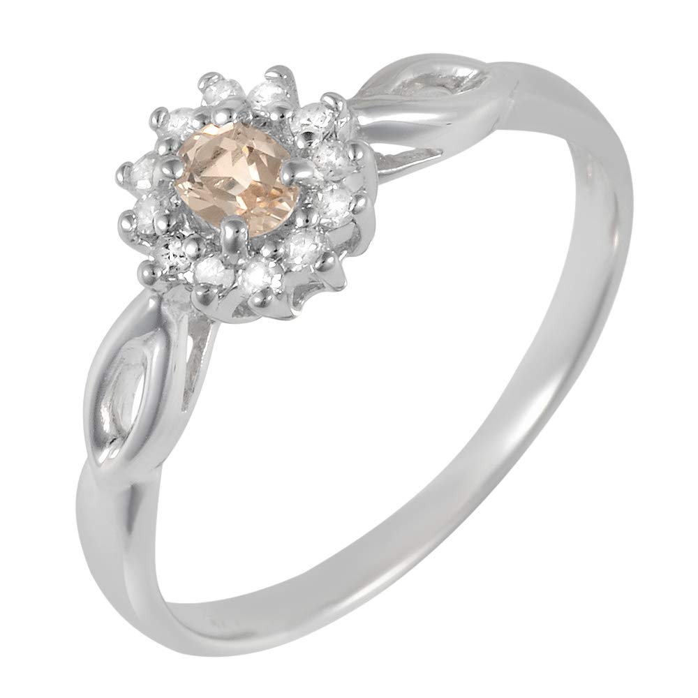 Ivy GemsSterling Silver Morganite & Diamond Solitaire Cluster Jewellery Ring for Women, Size P