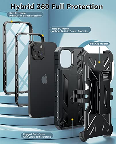 Fntcase For Iphone 14/13 Case : With Belt-Clip Holster & Kickstand - Heavy Duty Military Grade Protection Cover Shockproof Tpu Phone Shell Durable Rugged Full Protective Phonecase - 6.1 Inch Black #TOP3
