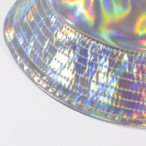 zeigt wechselnde Farben im Licht - Detailansicht von Hologramm Eimerhut MILAKOO Silber Glänzend –Dealfoxx.de