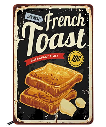 Swono French Toast Restaurant Tin Signs,Breakfast Graphic on Old Metal Background Vintage Metal Tin Sign For Men Women,Wall Decor for Bars,Restaurants,Cafes Pubs,12x8 Inch