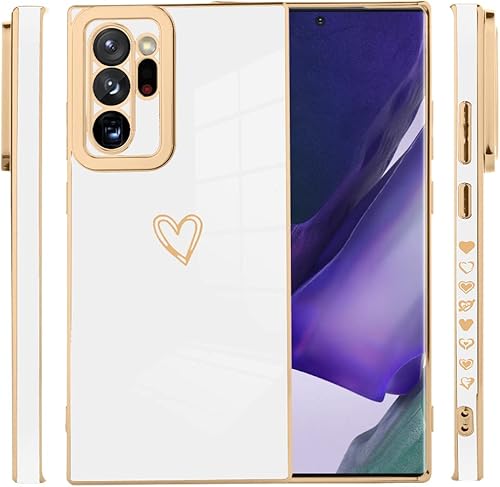 Miniatura 4 de AIGOMARA Funda compatible Samsung Galaxy Note 20 Ultra con diseño de corazón chapado blanco a prueba de golpes, protección antiarañazos, TPU suave,