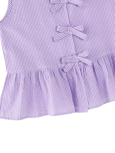 Image of Girls Sleeveless Striped Shirts Bowknot Tank Tops Cotton Peplum Babydoll Top