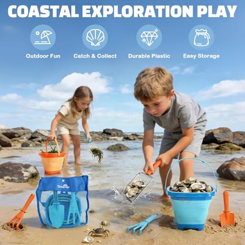 Dreamon Beach Toys, 2 Packs Travel Sand Toys for Kids Ages 4-8 | 10 PCS Sandcastle Building Kit with Collapsible Bucket, Mesh Bag, Sand Sifter, Shovel & Rake, Beach Essentials for Kids by Dreamon - Image 2