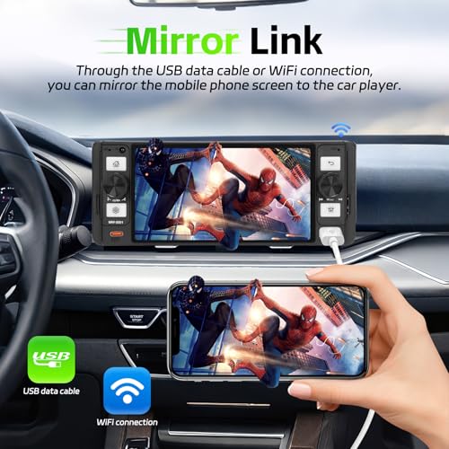 Image of Single Din Radio Car Stereo with Wireless Apple Carplay & Android Auto, 5.7 inch IPS Touchscreen Car Stereo with Bluetooth 1080P Backup Camera Mirror Link Navigation Type-C Fast Chaging USB FM /AM EQ Mic