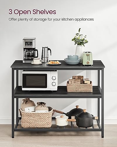 Image of VASAGLE Kitchen Island with 3 Shelves, 47.2 Inches Width Kitchen Shelf with Large Worktop, Stable Steel Structure, Industrial, Easy to Assemble, Ebonised Oak and Black UKKI001B42