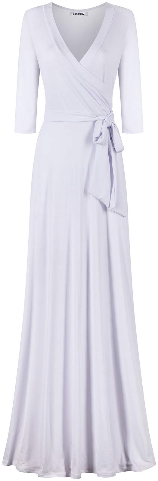 Women's 3/4 Sleeve Deep V-Neck Maxi Faux Wrap Solid Plus Size Dress