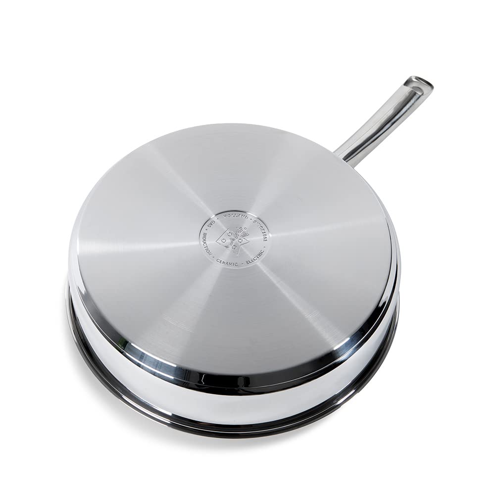 BK Bright Sauteuse en Acier Inox de 28 cm avec Couvercle, Extérieur Poli, Manche Froide, Cuisson Professionnelle, Induction, Va au Four jusqu'à 230°C, Ustensiles en Métal, Lave-Vaisselle, Argent