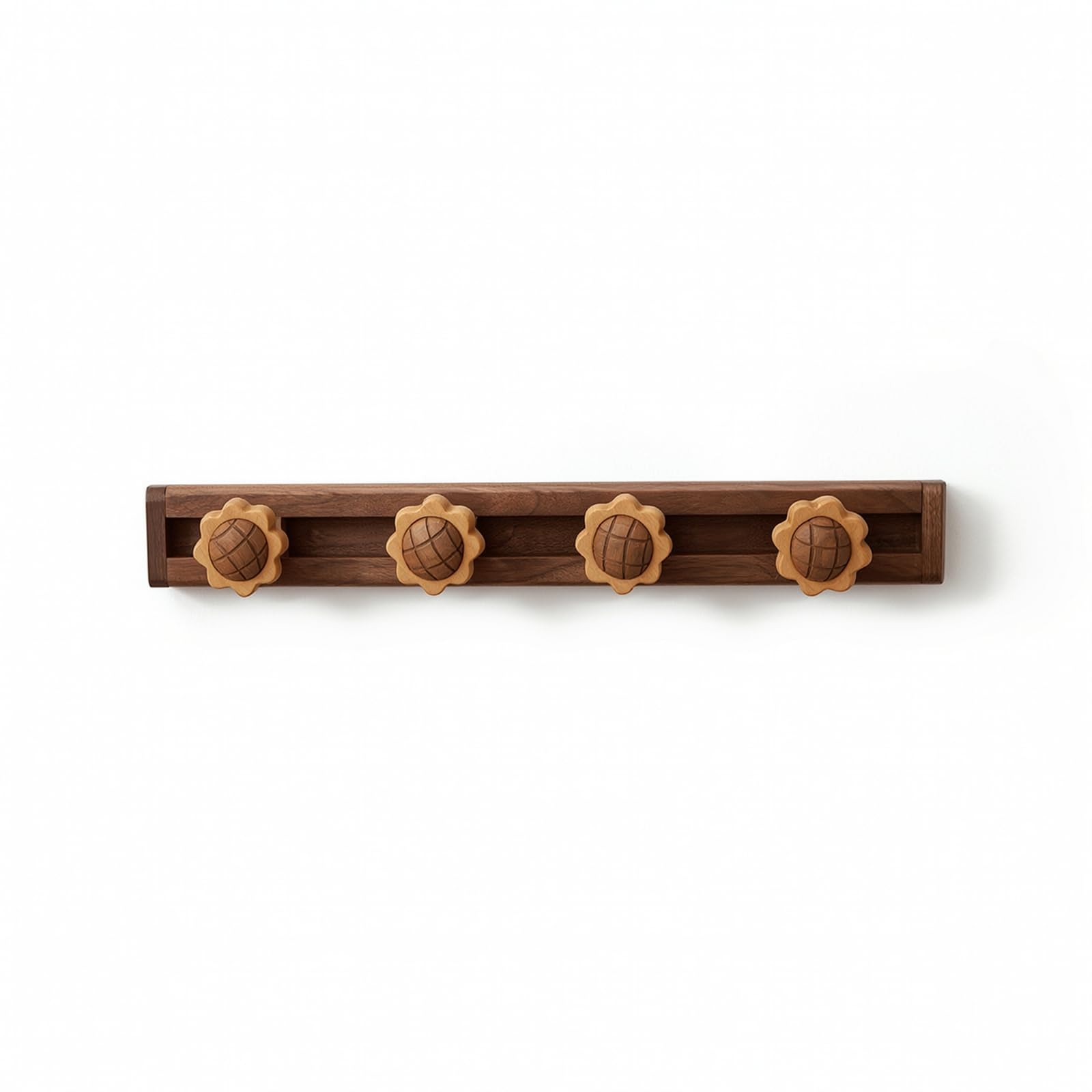 Gancio da Parete Appendiabiti Portabiti Attaccapanni Appendichiavi in Scuro con Binario Rettangolare E Ganci Regolabili Stile Essenziale Adatto per, 4 Hooks, Sunflower