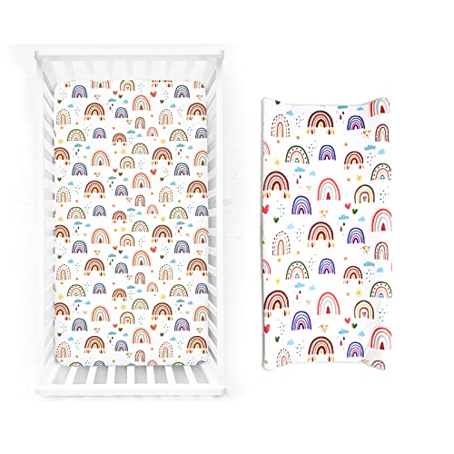 Rainbow World Crib Sheet and Baby Diaper Changing Pad Cover