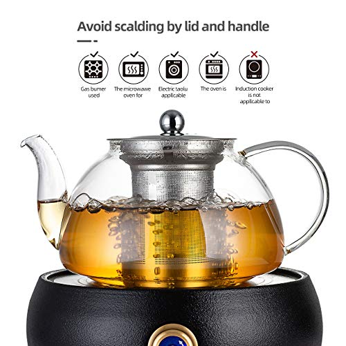 SULIVES Glass Teapot with Stainless Steel Infuser & Lid, Borosilicate Glass Flower Tea Kettle Stovetop Safe, Blooming & Loose Leaf Teapots, 34 oz / 1000 ml (800ML, Clear)