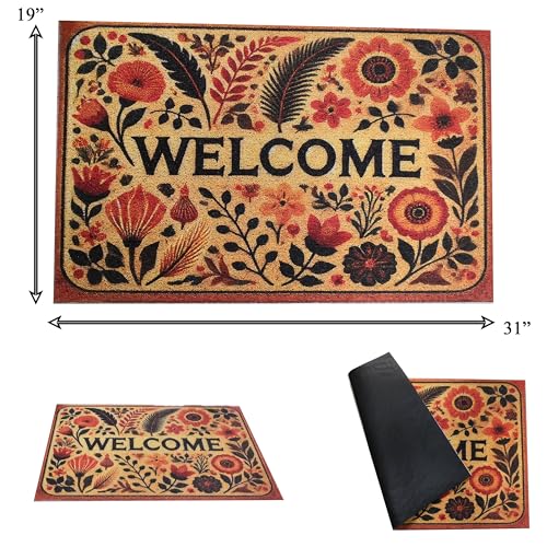 Outdoor Rug Door Mat, Welcome Mat Outdoor, Non-Slip Door Mat Outside Entrance, Stylish Welcome Mat, Entryway Rug, 19'x31' (16.WelcomeFlower)