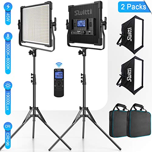 Switti 2-Packs 600 LED Video Light, CRI96+ Dimmable Bi-Color 3000K-8000K Panel Light, Photography
