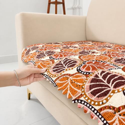 Image of Homerz Premium Printed Quilted Velvet Sofa Slip Cover Protector with Tassels, Sofa Mat, Exact Size, Antislip Cover (Bloomora, 5 (3+1+1) Seater, Half)